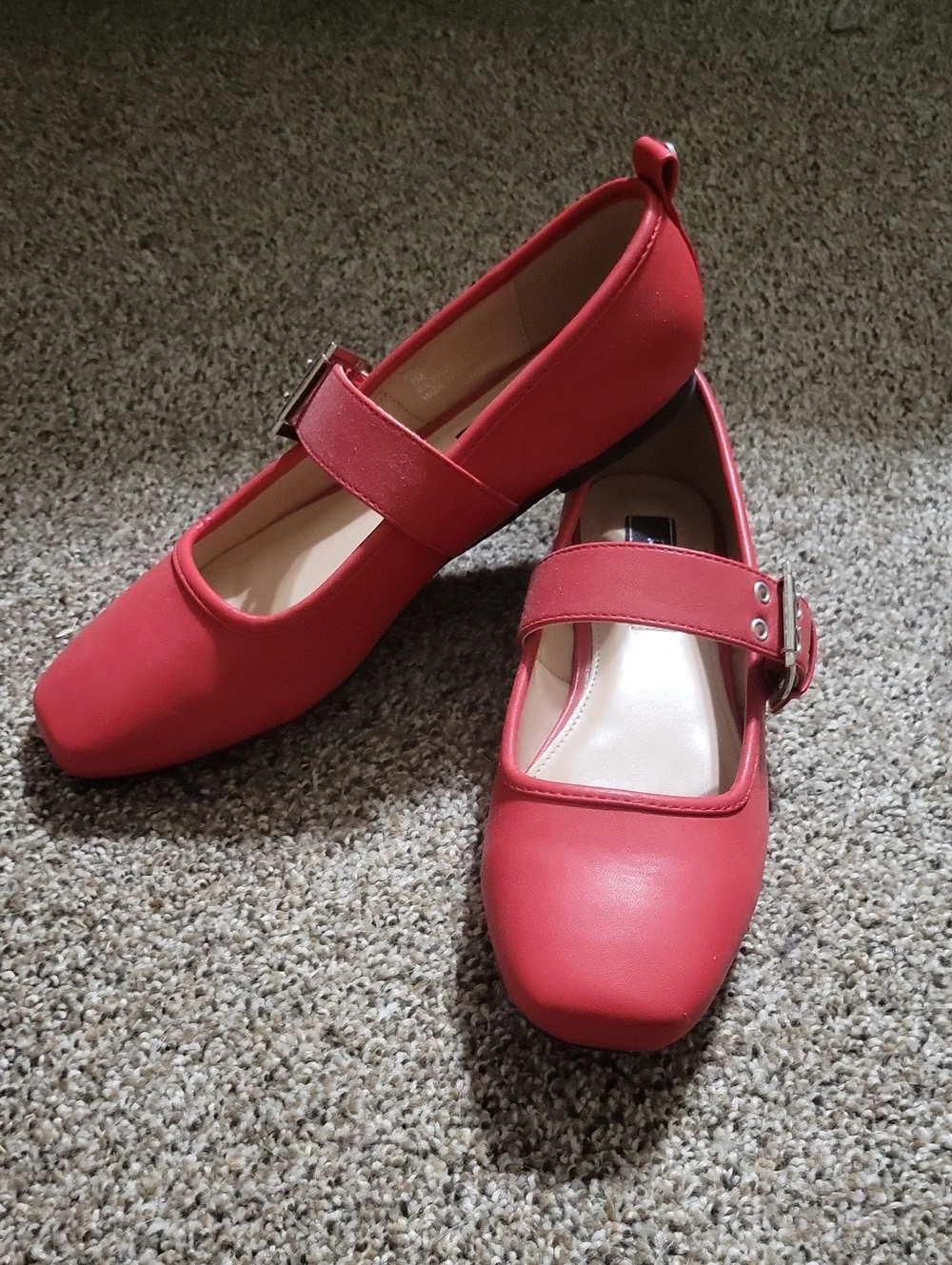 Red Mary Jane Flats with Buckle Strap